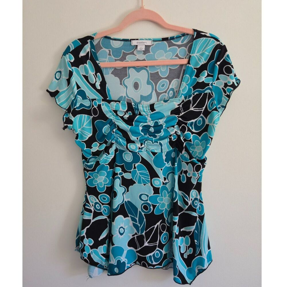 Dress Barn Y2K Teal & Black Babydoll Top